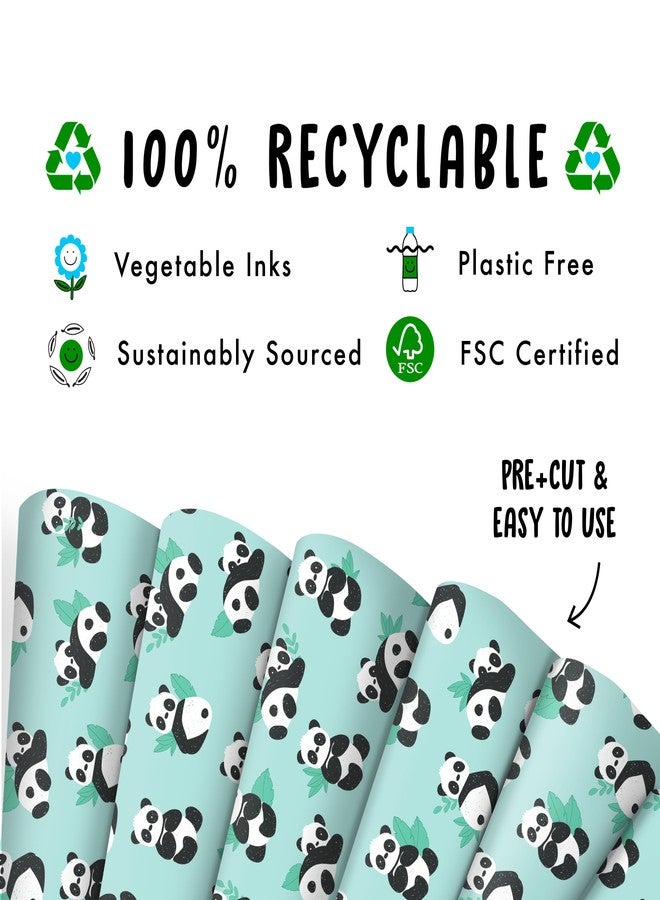 CENTRAL 23 - Green Wrapping Paper - 6 Sheets Gift Wrap - Birthday Pandas - Animals - For Men Women Boys Girls New Baby - Recyclable - Image 3